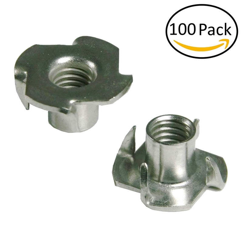 Desunia 1/4inches-20 T Nuts - 4 Prongs - Zinc Plated -for Cabinetry, Rock Climbing Walls, Woodworking, etc. - .25 Dia. - 100 pcs. - Image 1